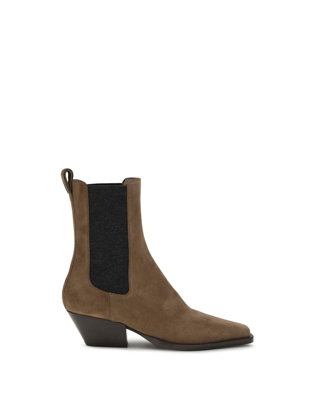 Brunello Cucinelli White Suede Texan Ankle Boots Caramello