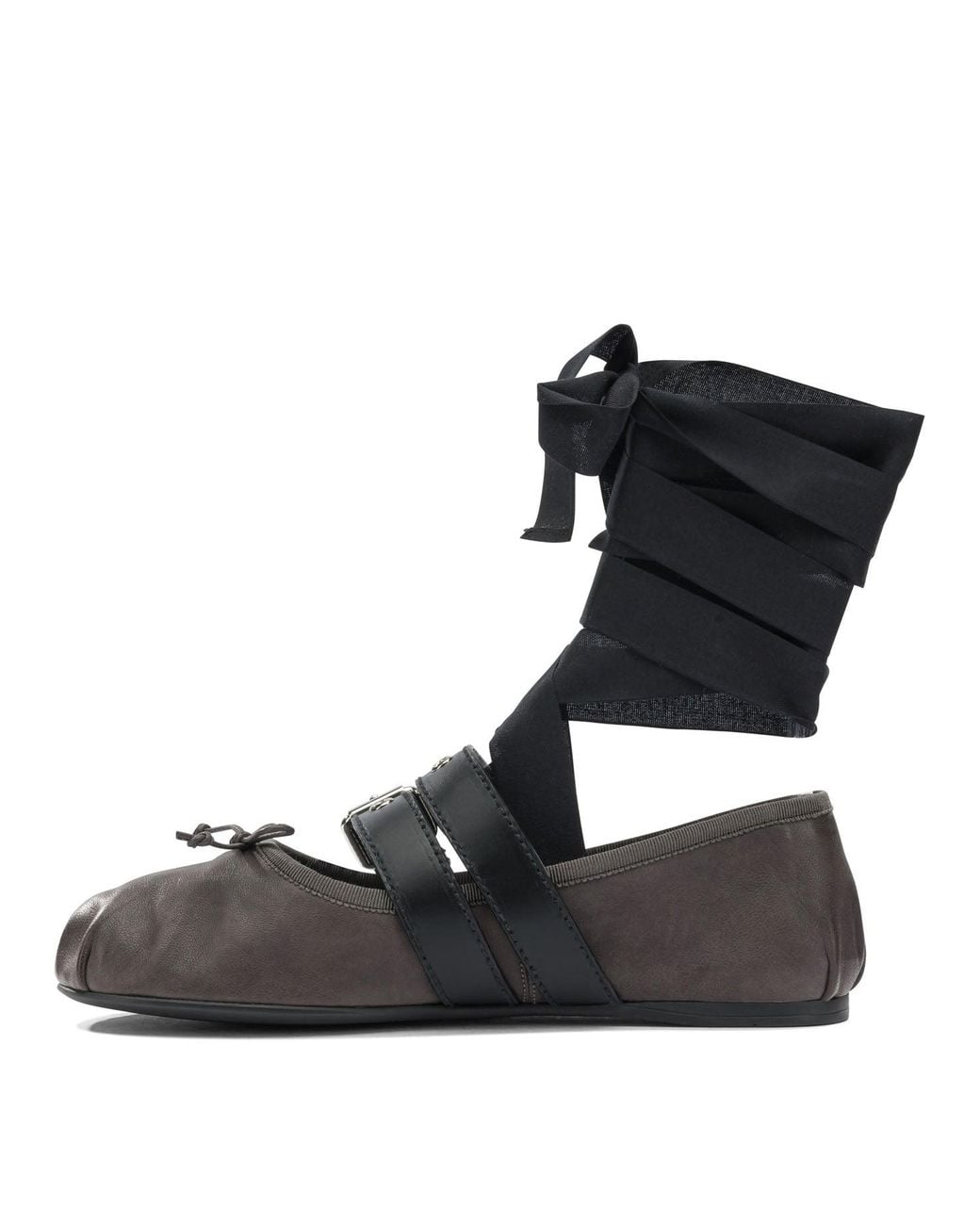 Miu Miu Black Leather Ballets Flat With Ribbon