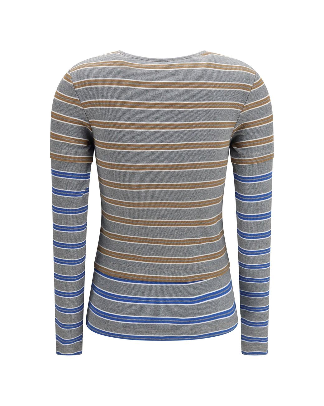 Ganni Gray Double-Sleeve Striped Cotton T-Shirt