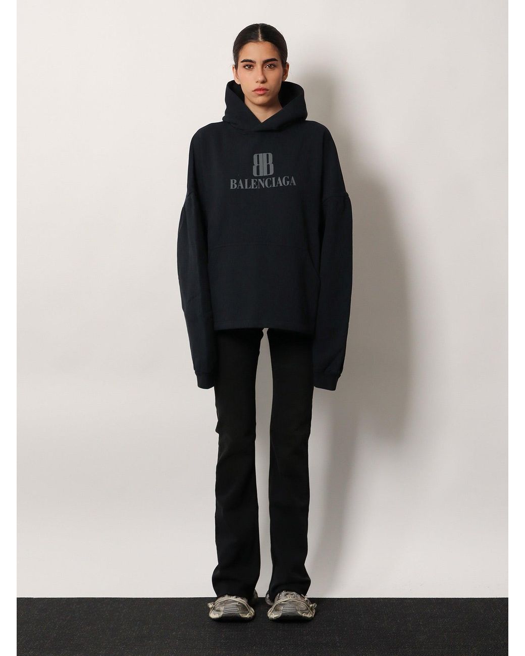 Balenciaga Black Cropped Cotton Sweatshirt