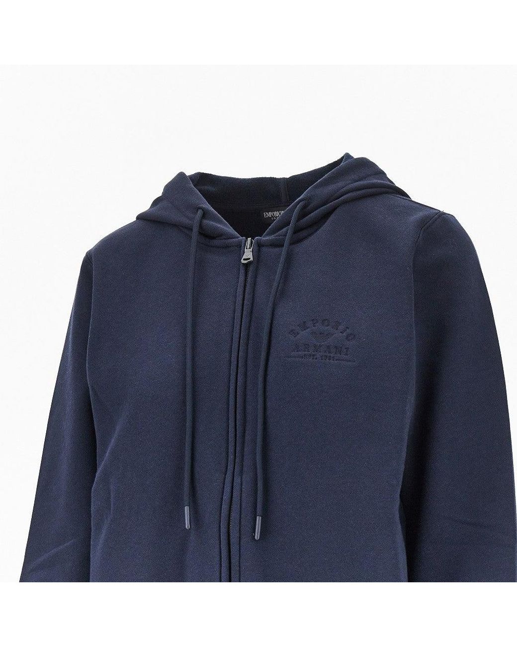 EA BODYWEAR Blue Logo Embroidery Full-Zip Hoodie