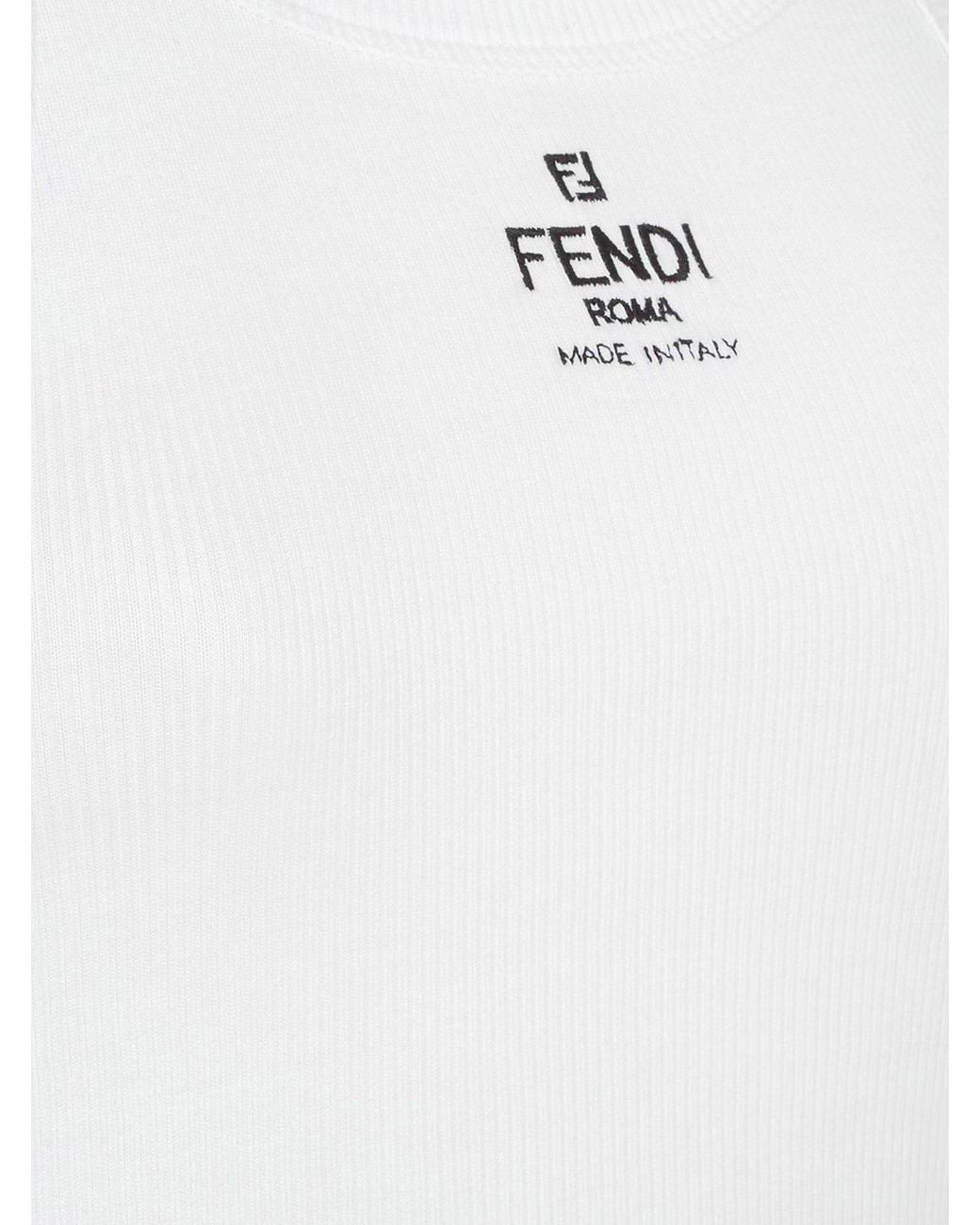 Fendi White Ribbed Cotton Tank Top
