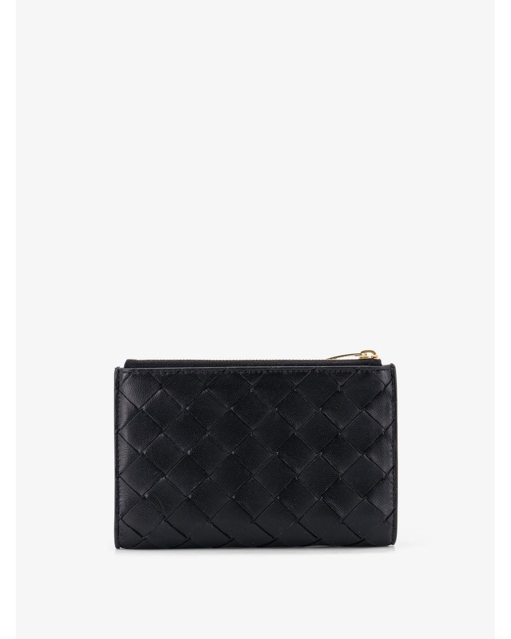 Bottega Veneta Black Leather Wallet With Intrecciato Pattern