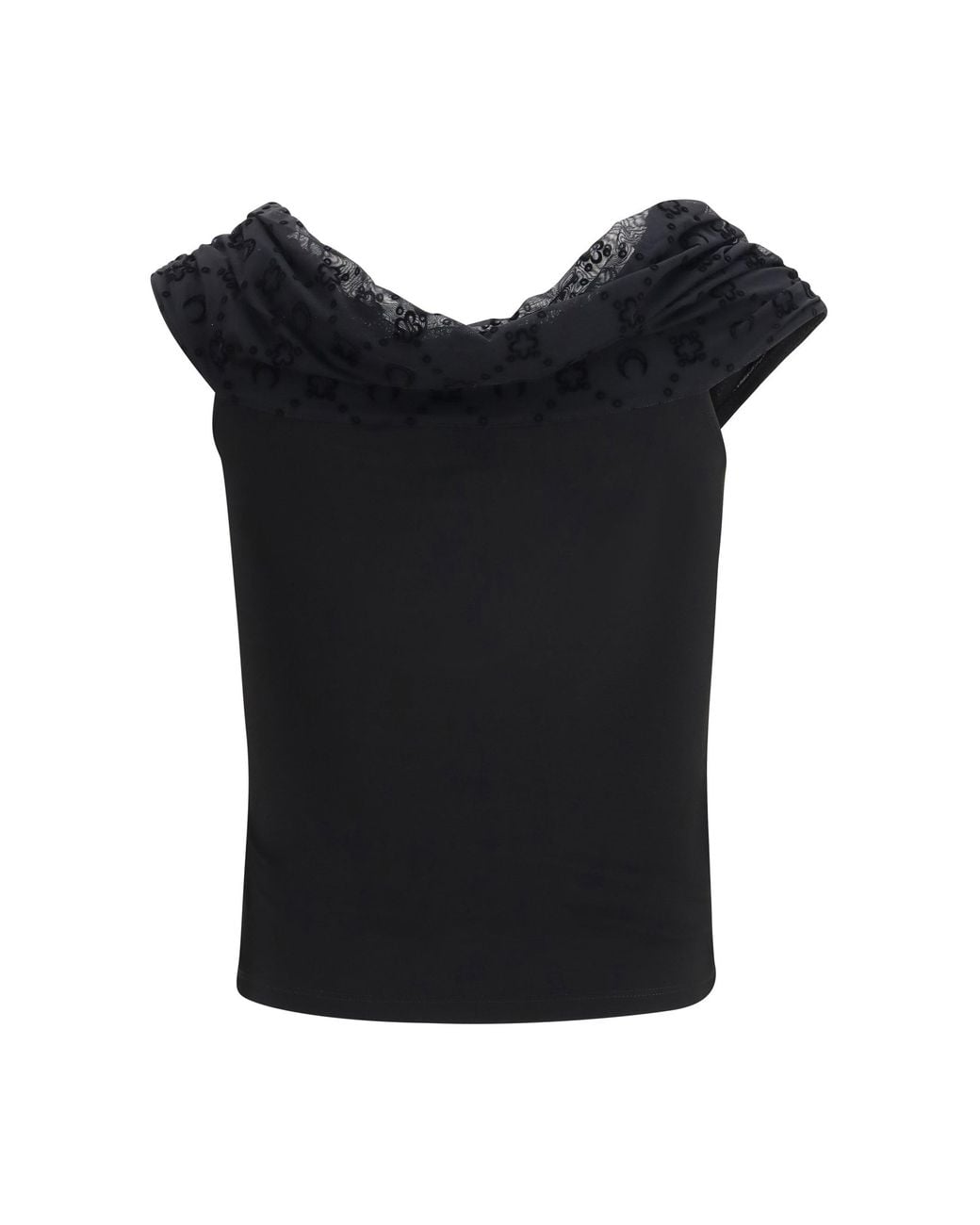 MARINE SERRE Black Off Shoulder Draped Top