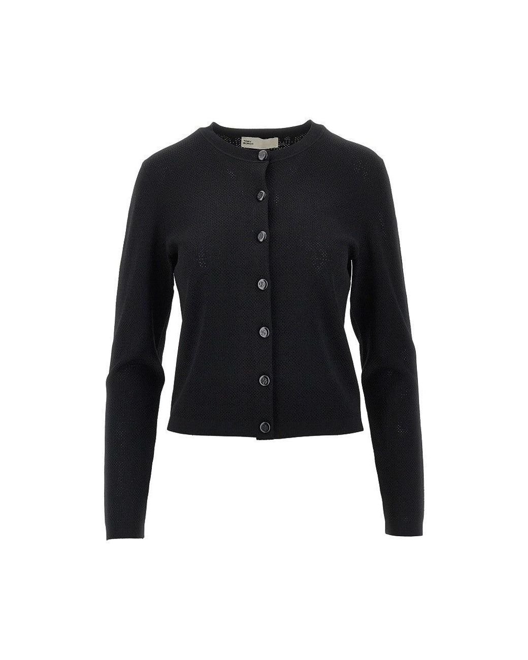 Tory Burch Black T Monogram Pointelle Knit Cardigan