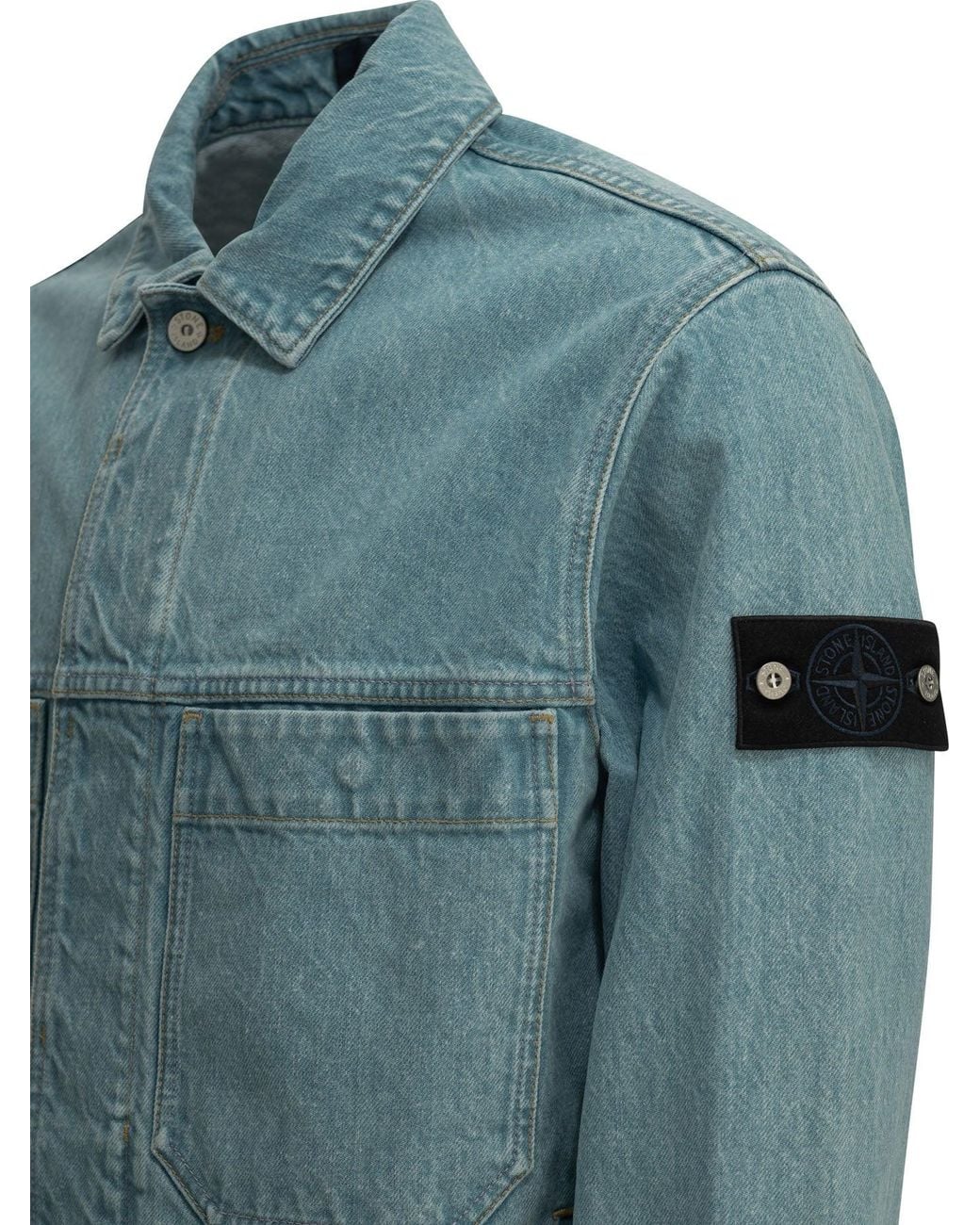 Stone Island Blue "Light Bull" Denim Jacket for men