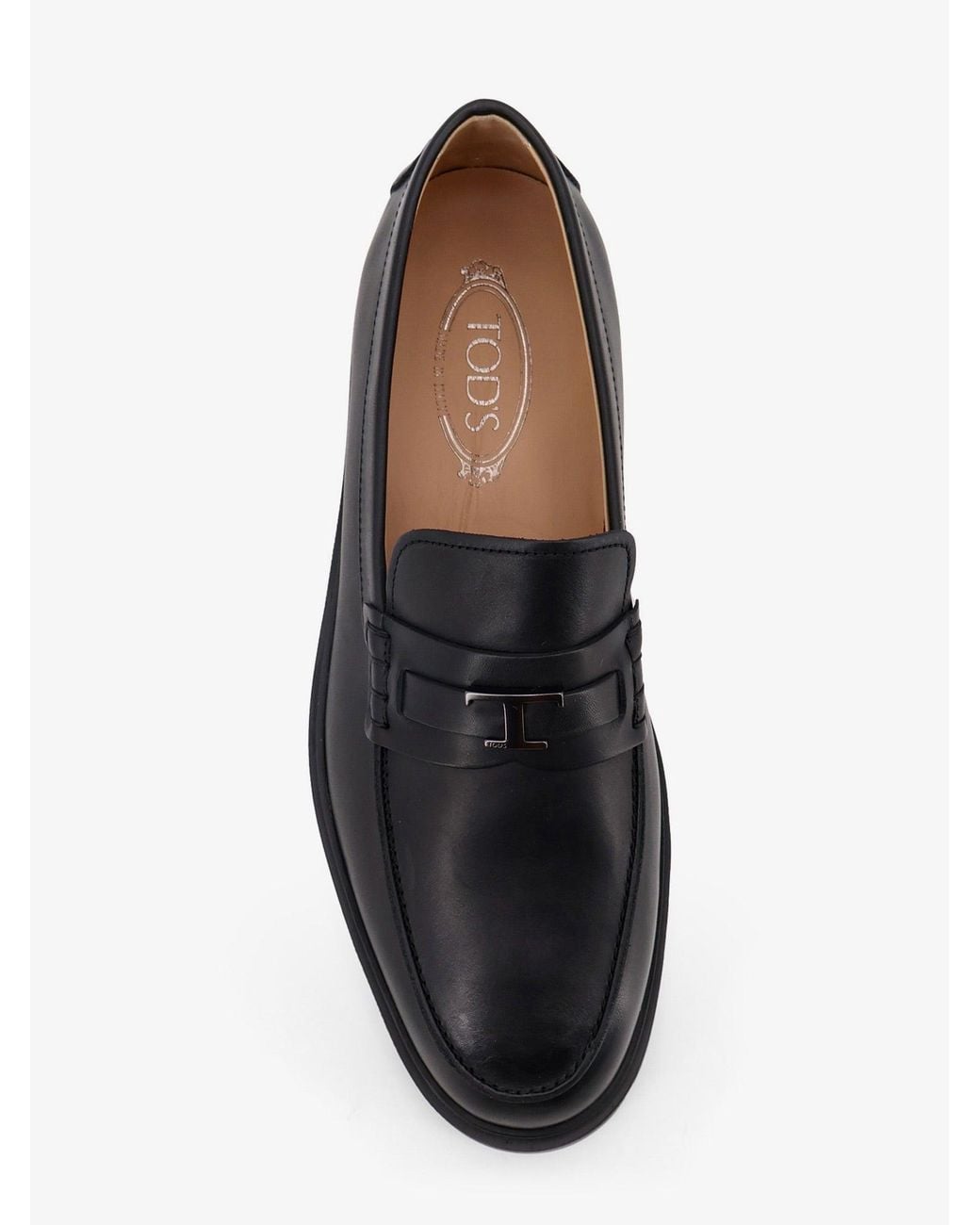 Tod's Black Leather Loafers With Metal Logo for men