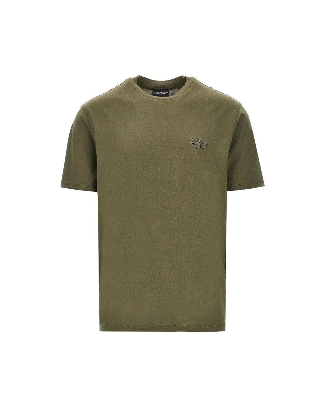 Emporio Armani Green Lyocell-Blend Jersey T-Shirt With Embroidery for men