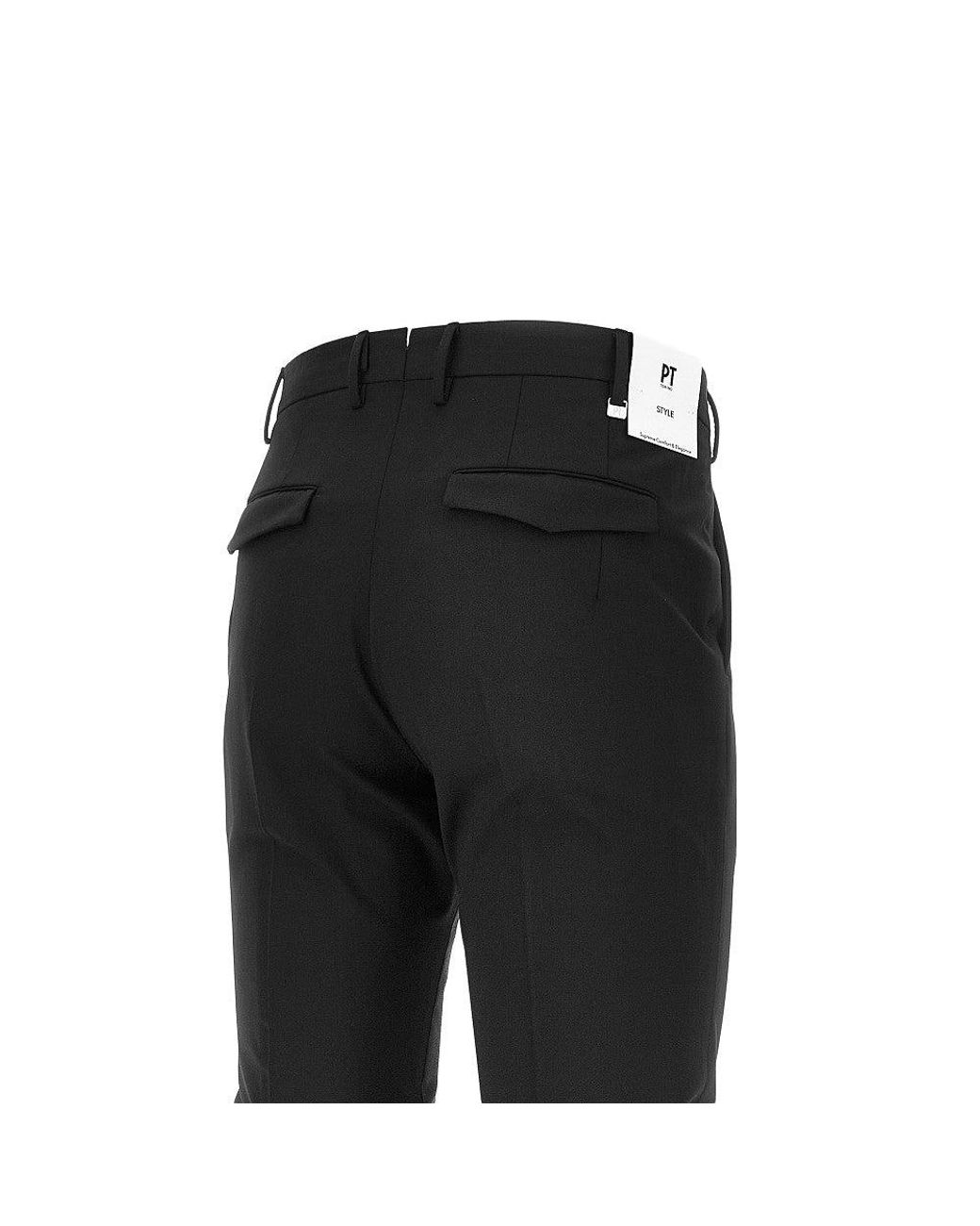 PT Torino Black Stretch Wool Master Fit Pants for men