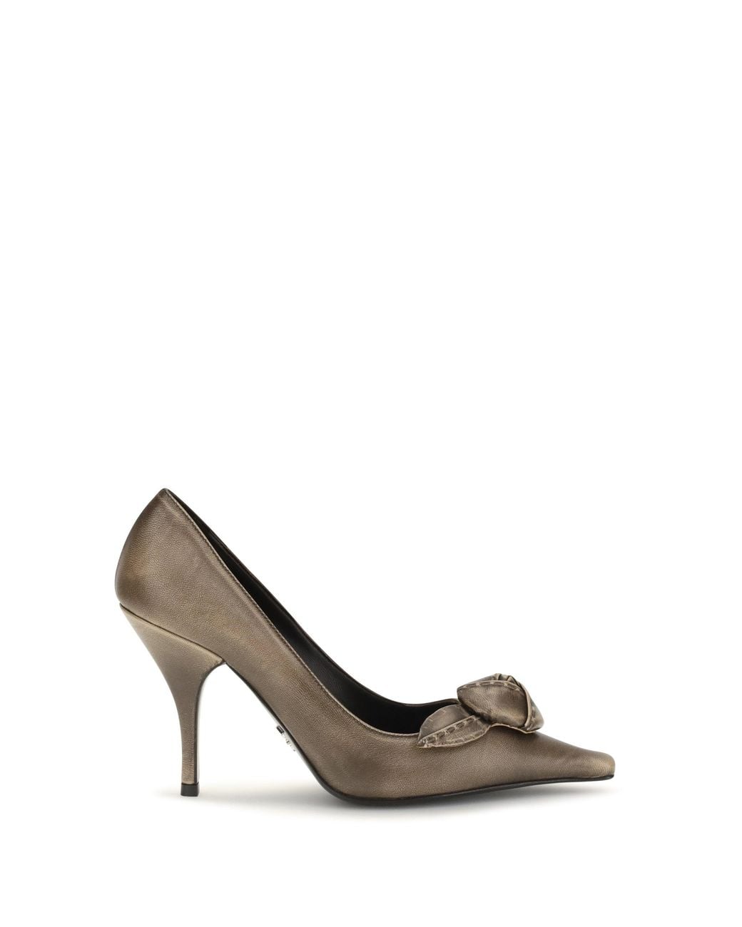 Prada Metallic Leather Pumps With Rose Appliqué