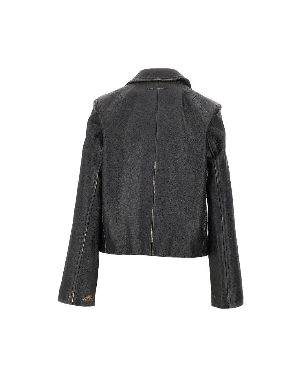 MM6 by Maison Margiela Black Vintage-Effect Leather Jacket