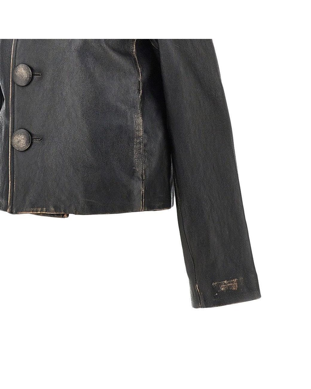 MM6 by Maison Margiela Black Vintage-Effect Leather Jacket