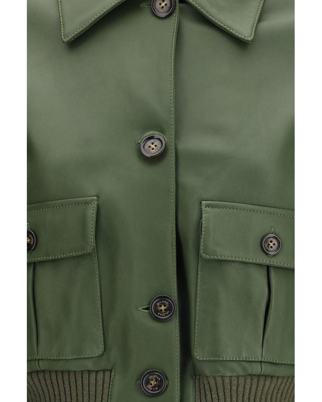 Valstar Green Cropped Nappa Ino Jacket Basil