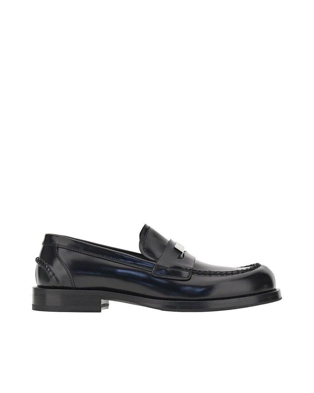 Dolce & Gabbana Blue Logo Plate Leather Loafers for men