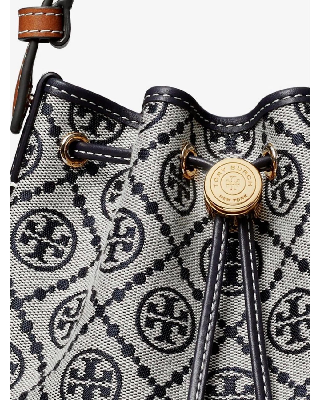 Tory Burch Blue T Monogram Cotton-Blend Bucket Bag