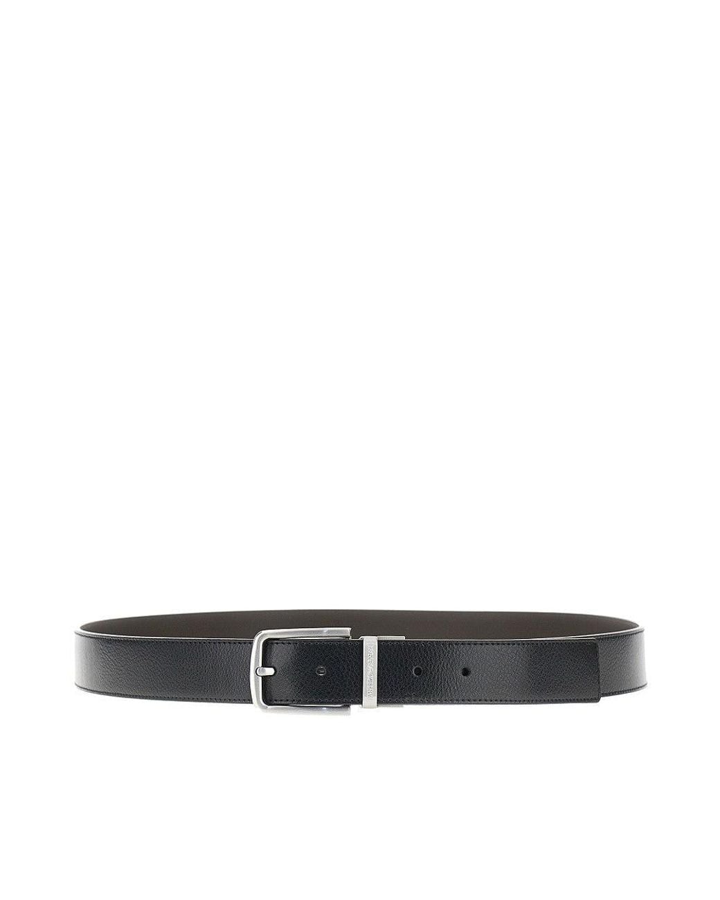 Emporio Armani Black Reversible Leather Belt With Logo for men
