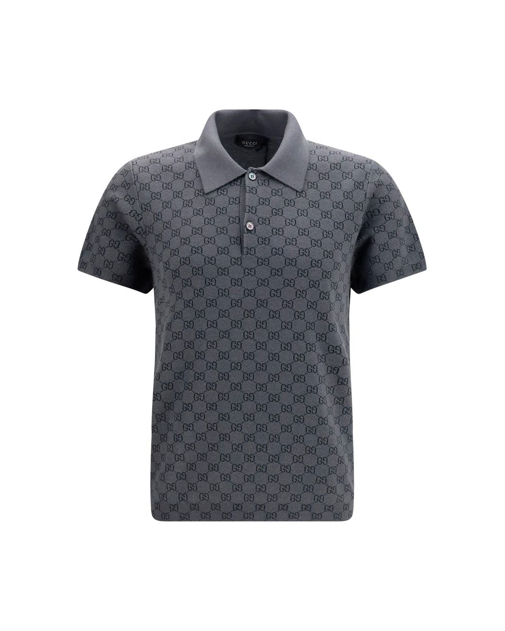 Gucci Gray Gg Jacquard Wool And Silk Polo Shirt for men