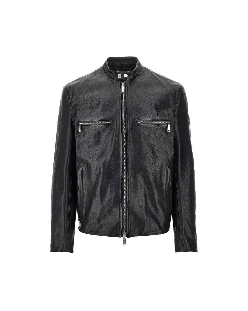 DSquared² Black Leather Biker Jacket for men