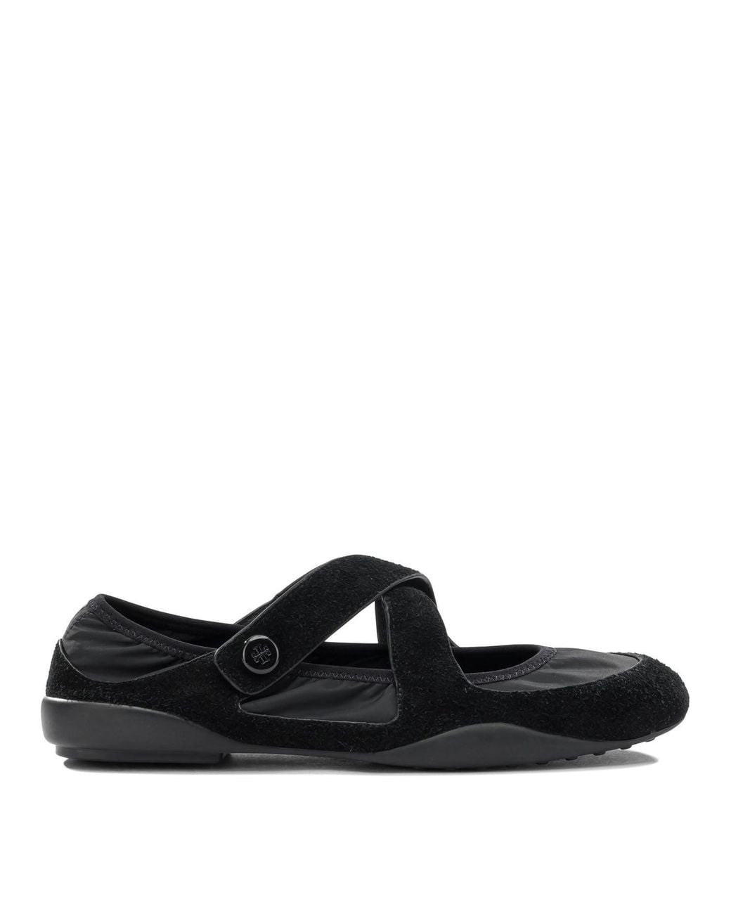 Tory Burch Black Suede Nylon Rubber Ballerinas