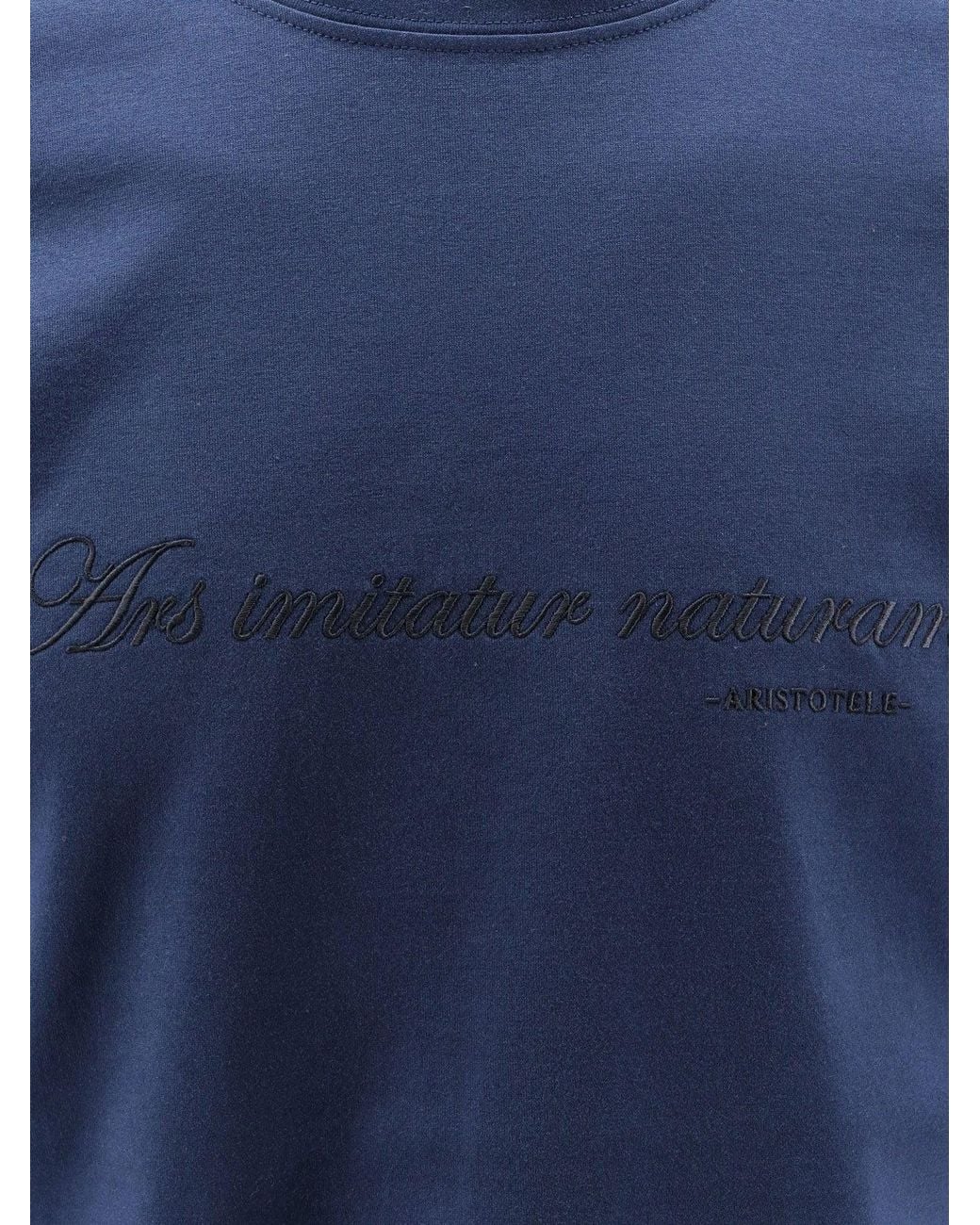 Brunello Cucinelli Blue Cotton T-Shirt With Front Embroidery for men
