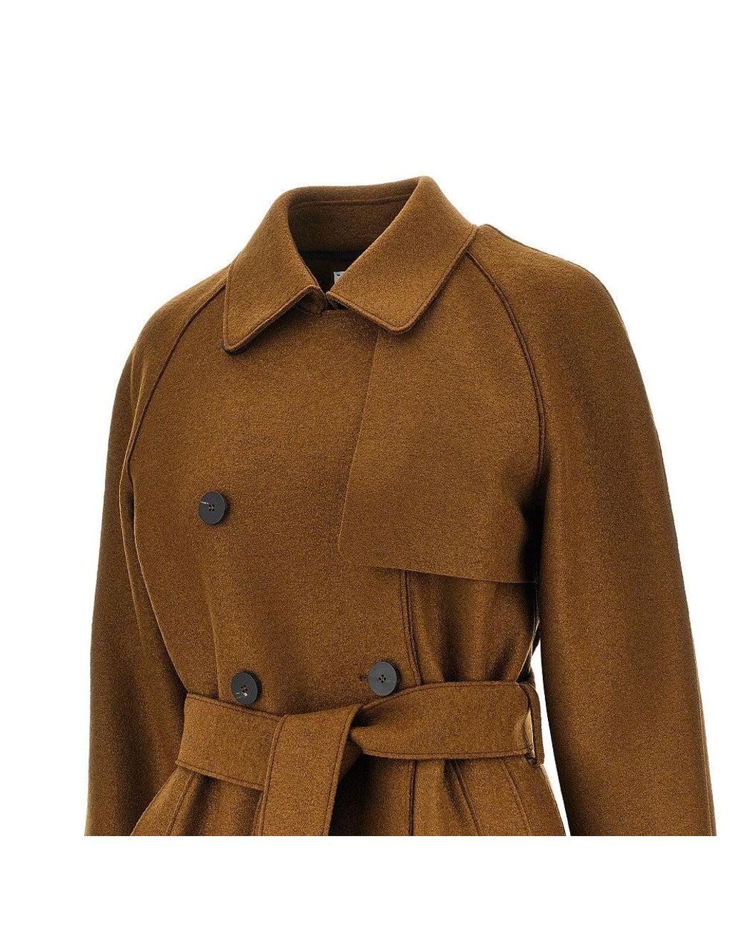 Harris Wharf London Brown Pressed Wool Long Trench Coat