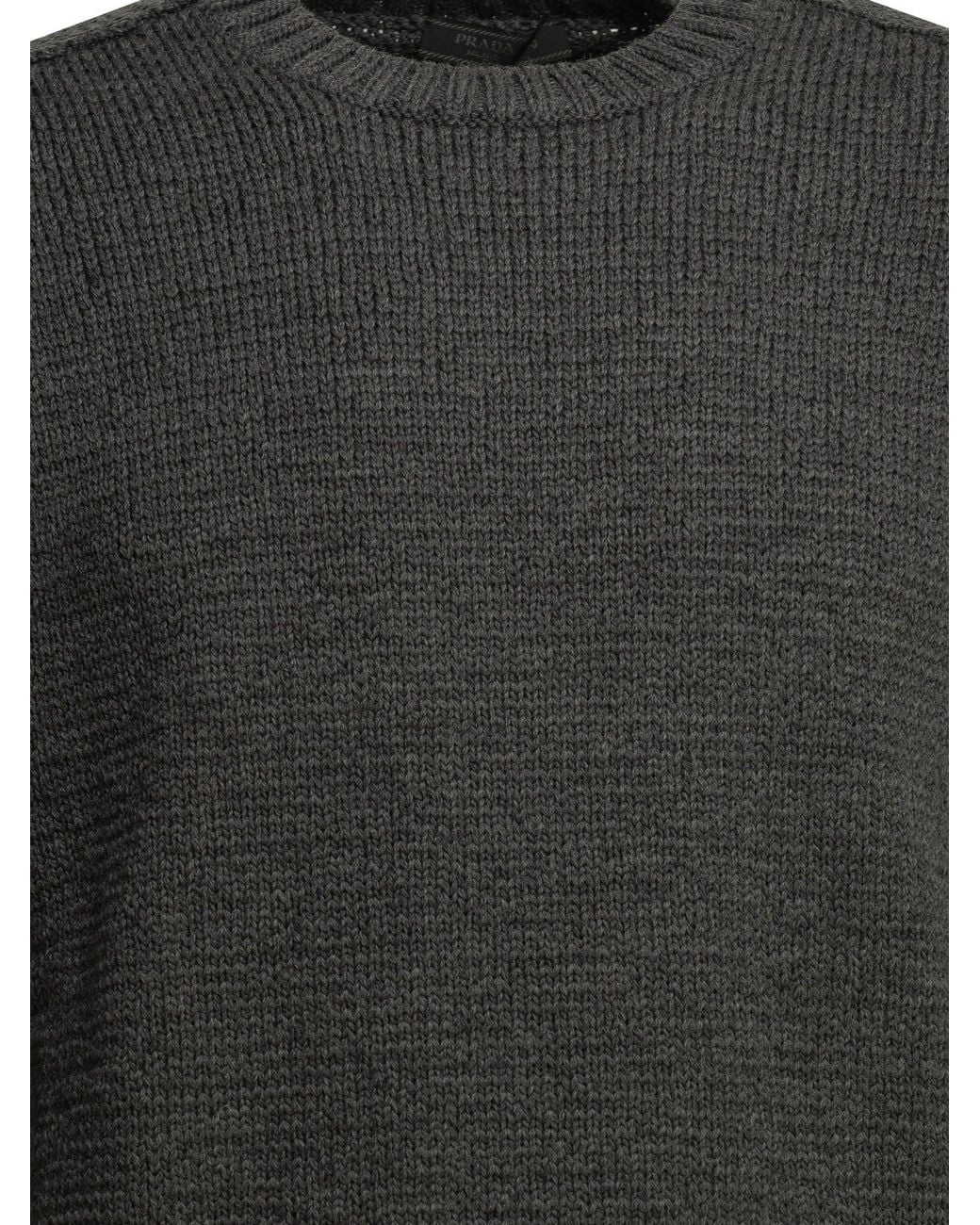 Prada Gray Virgin Wool Crewneck Sweater for men