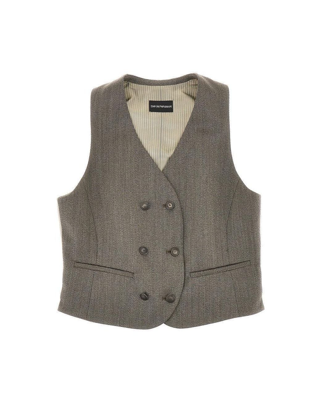 Emporio Armani Gray Double-Breasted Wool Vest Khaki