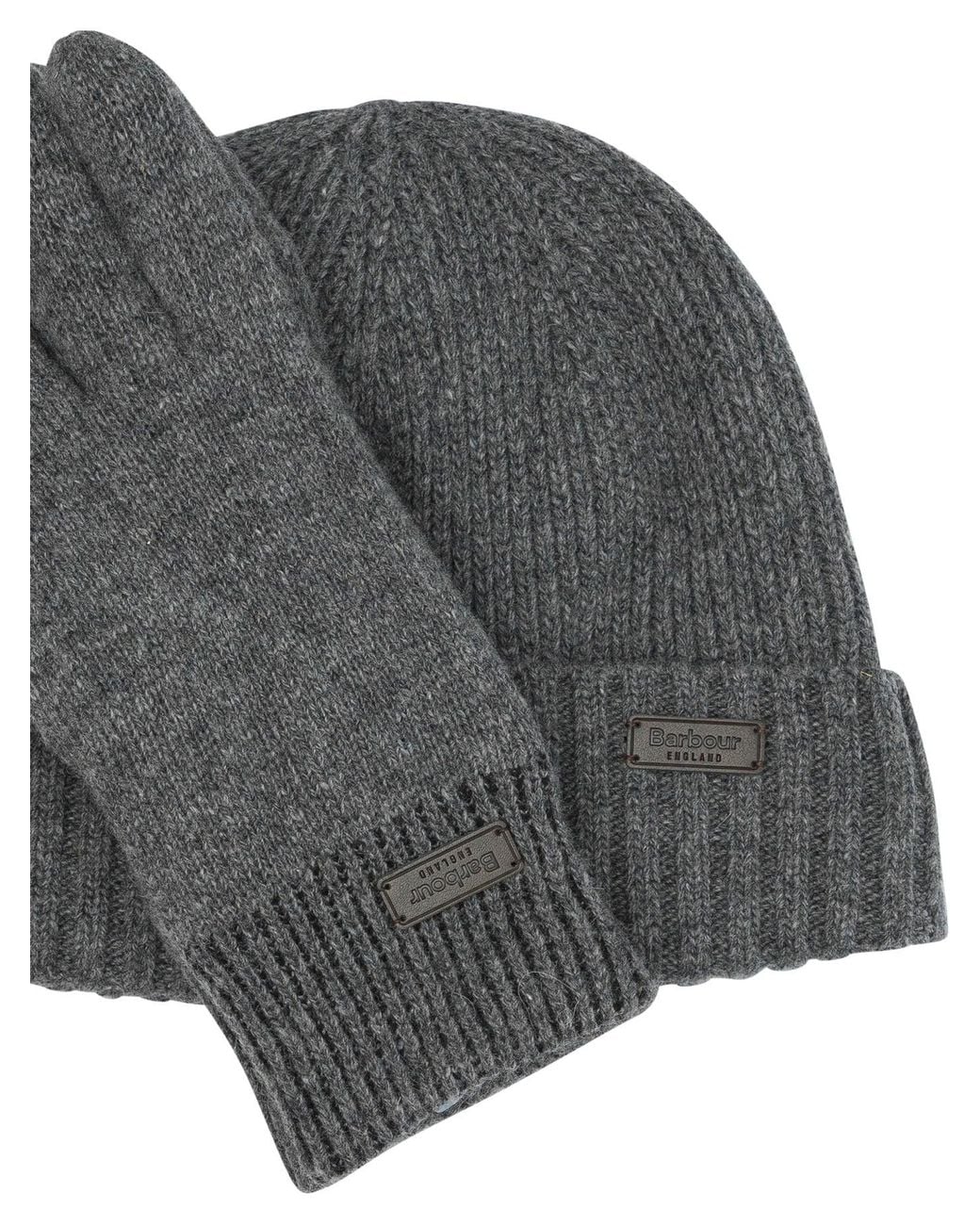Barbour Gray Carlton Beanie And Gloves Set