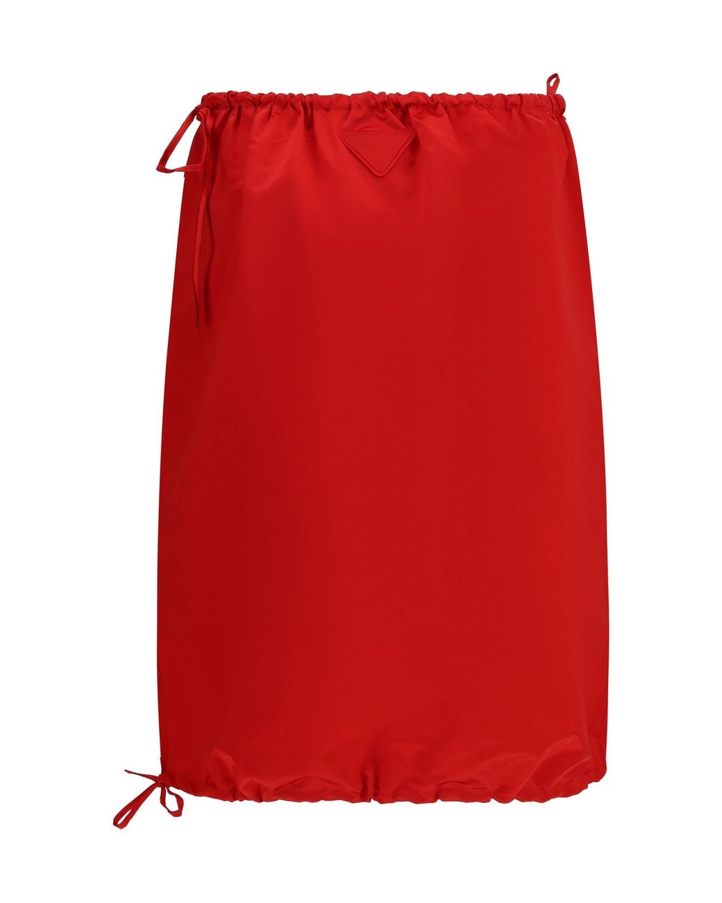 Prada Red Satin Midi Skirt With Drawstring