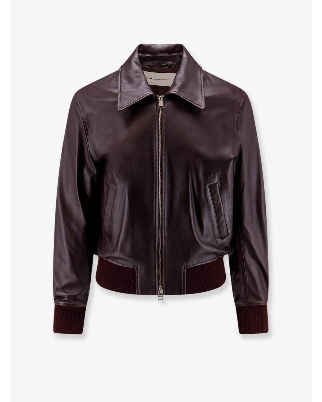 AMI Brown Bordeaux Leather Jacket for men