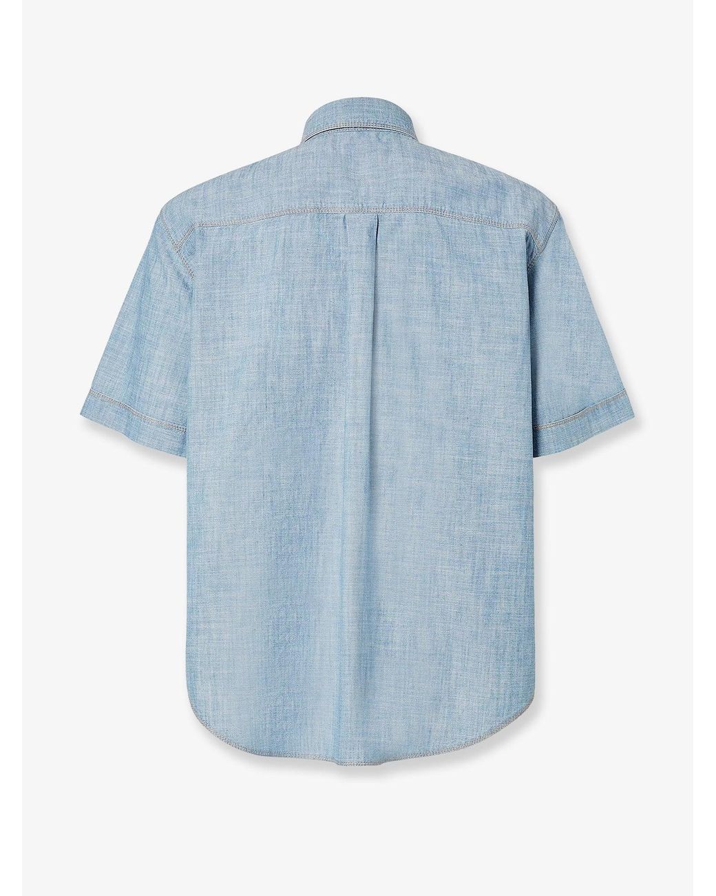 Fendi Blue Cotton Shirt With Denim Effect for men