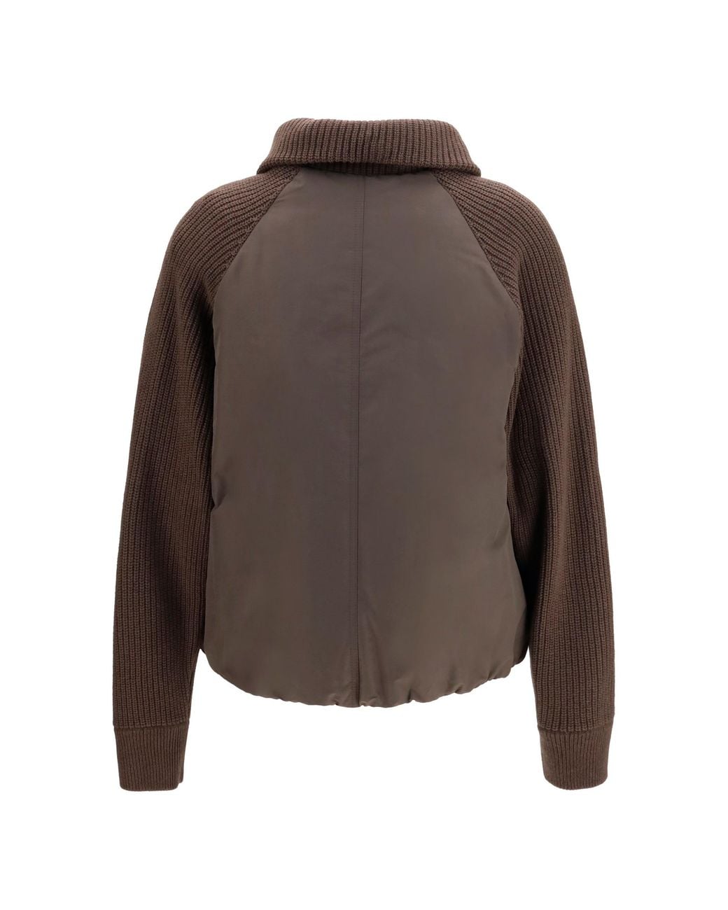 Brunello Cucinelli Brown Down Jacket With Wool Sleeves