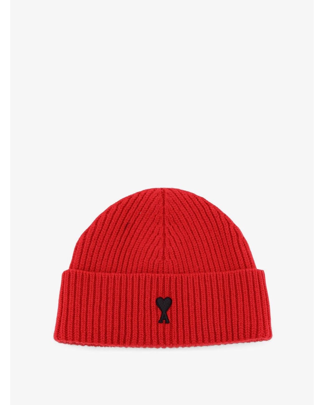 AMI Red Wool Beanie Hat for men