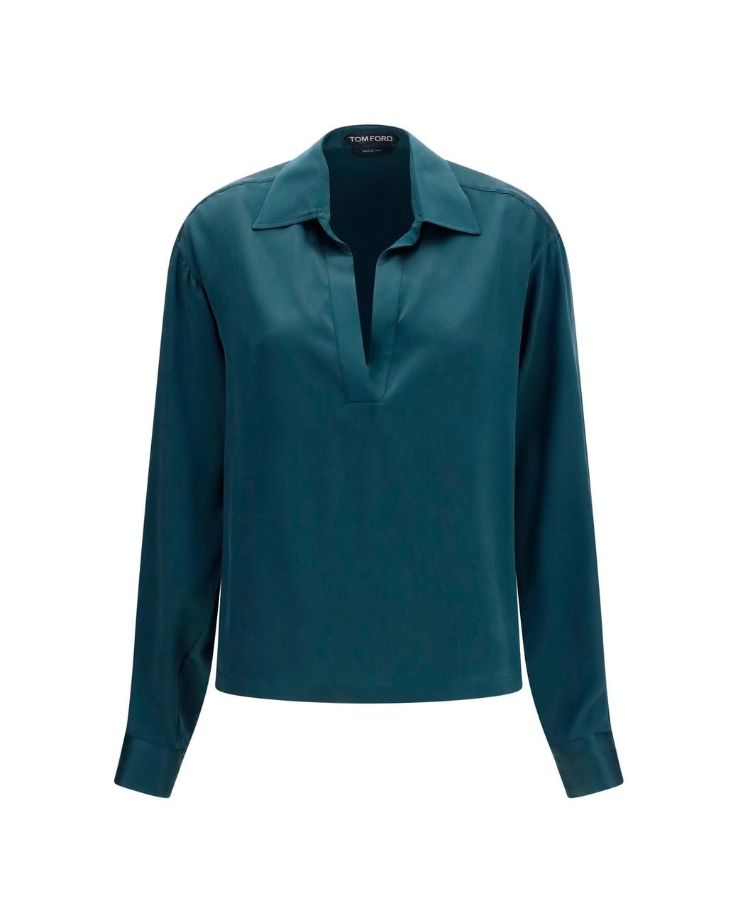 Tom Ford Blue Deep V-Neck Silk Shirt