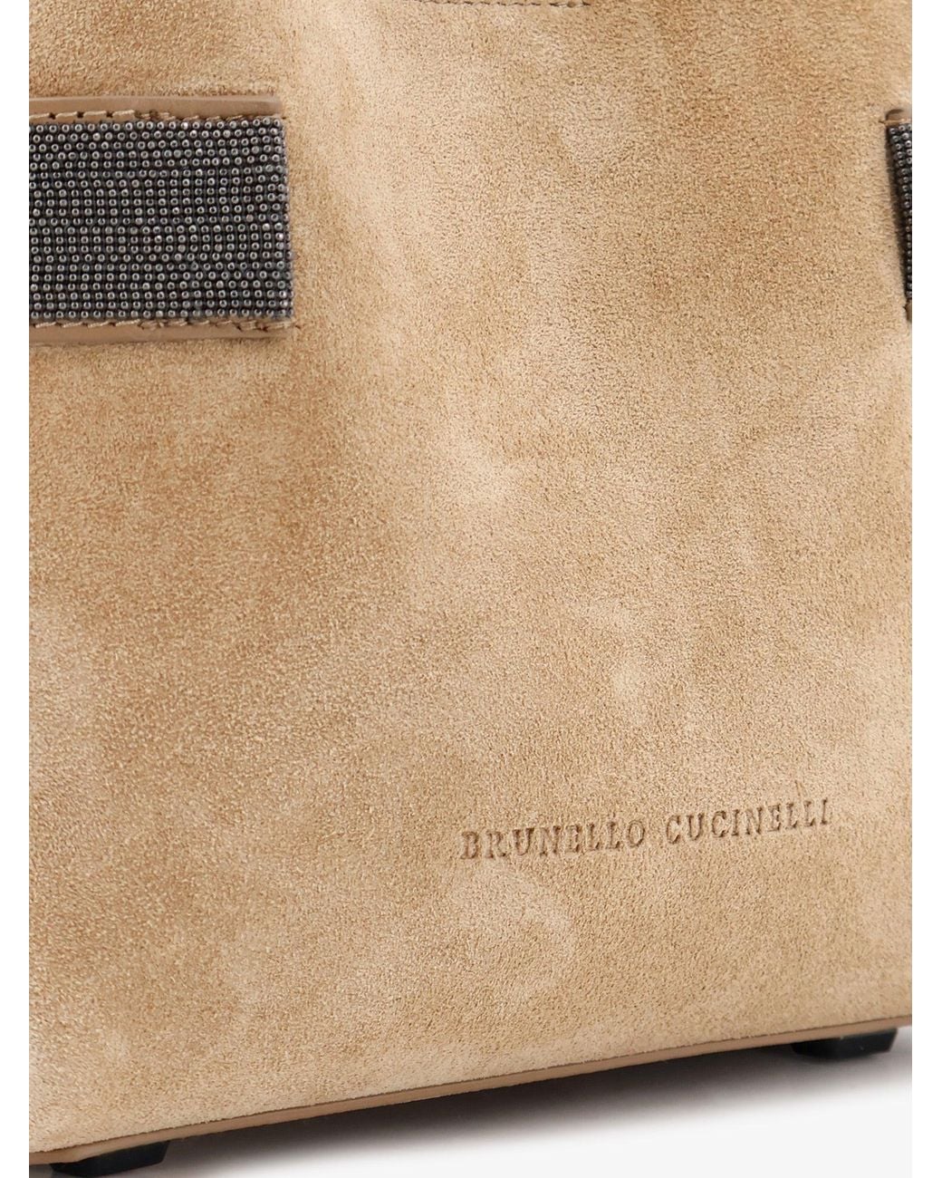 Brunello Cucinelli Natural Suede Shoulder Bag With Monili Detail