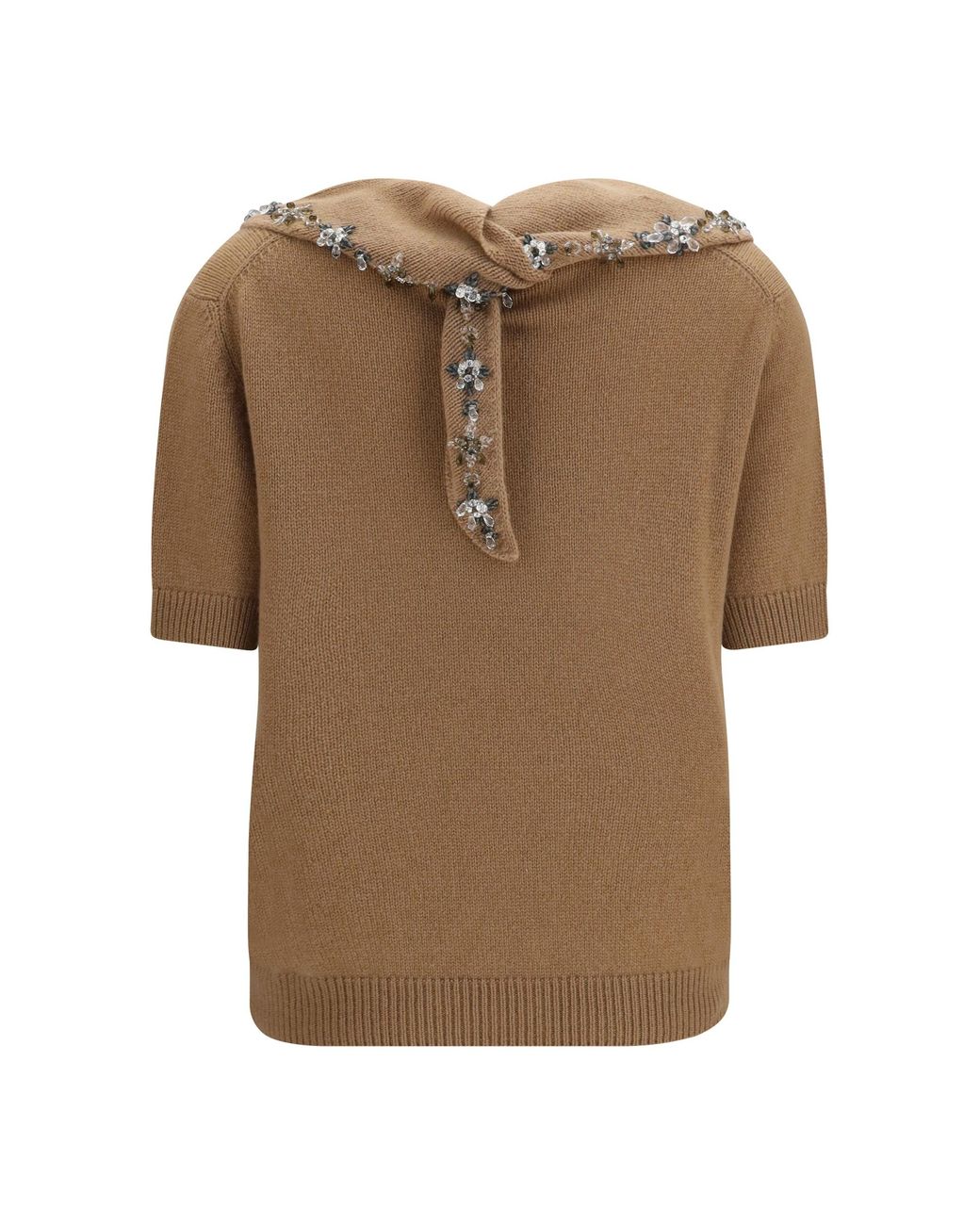 Prada Brown Cashmere Sweater With Jewel Scarf Sweatshirts