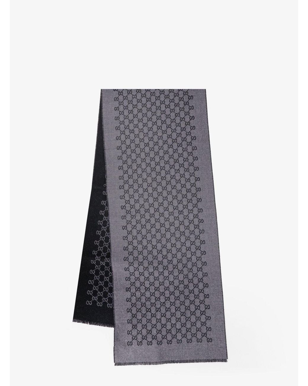Gucci Gray Reversible Jacquard Wool Scarf for men