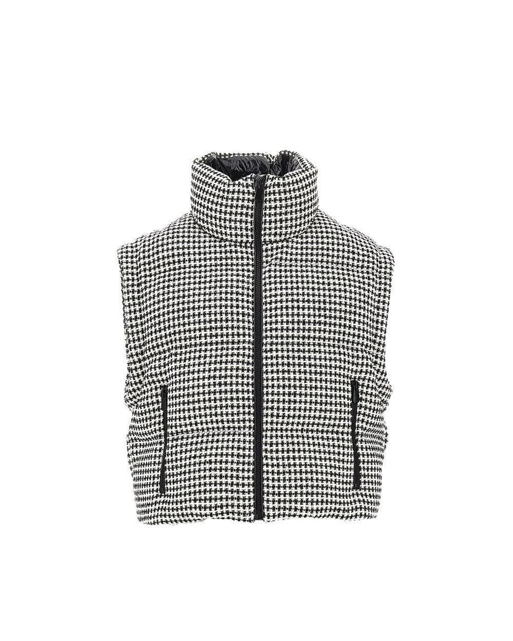 Pinko Gray Tweed Down Jacket With Detachable Sleeves