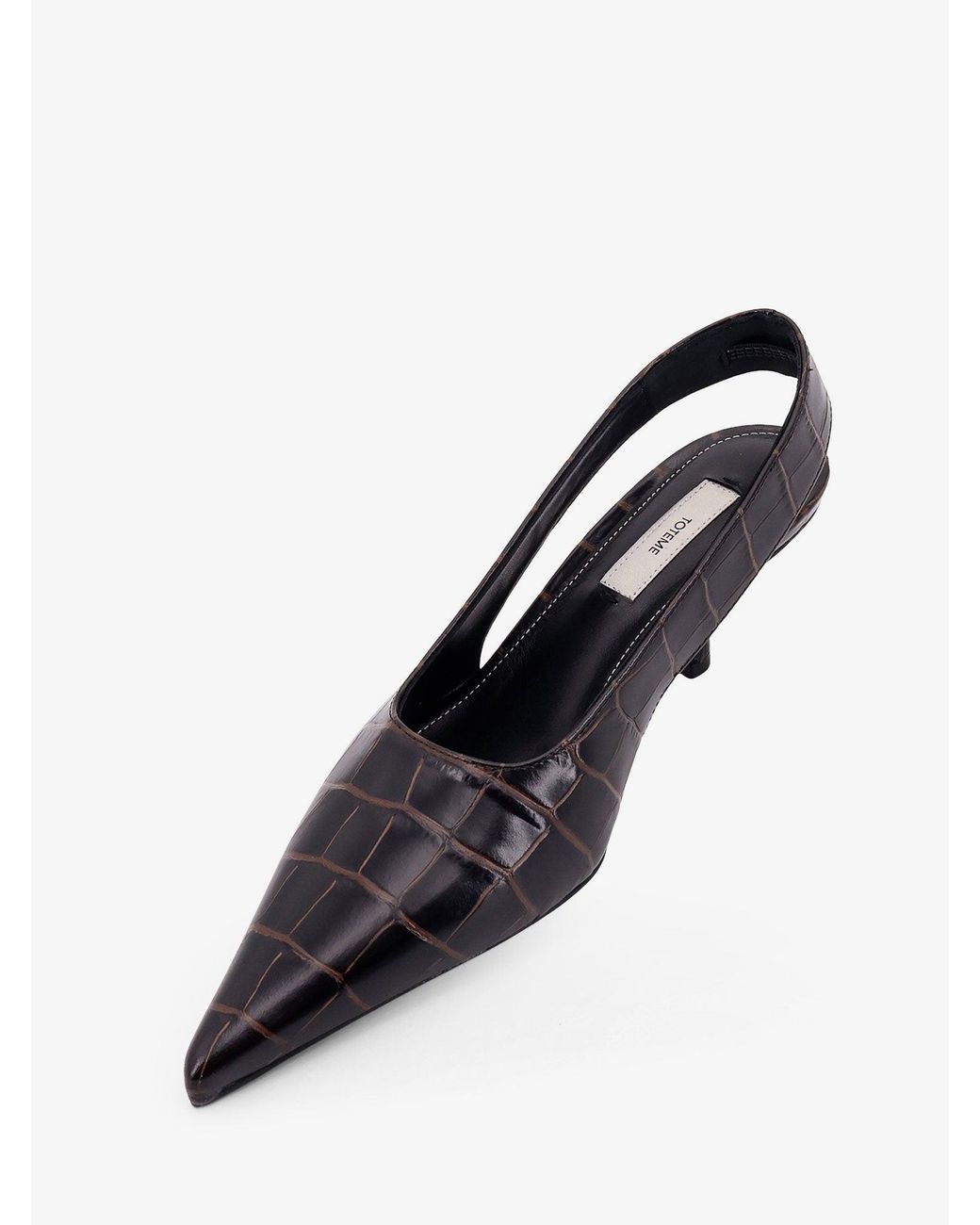 Totême Brown Leather Decolleté Slingback With Croco Effect