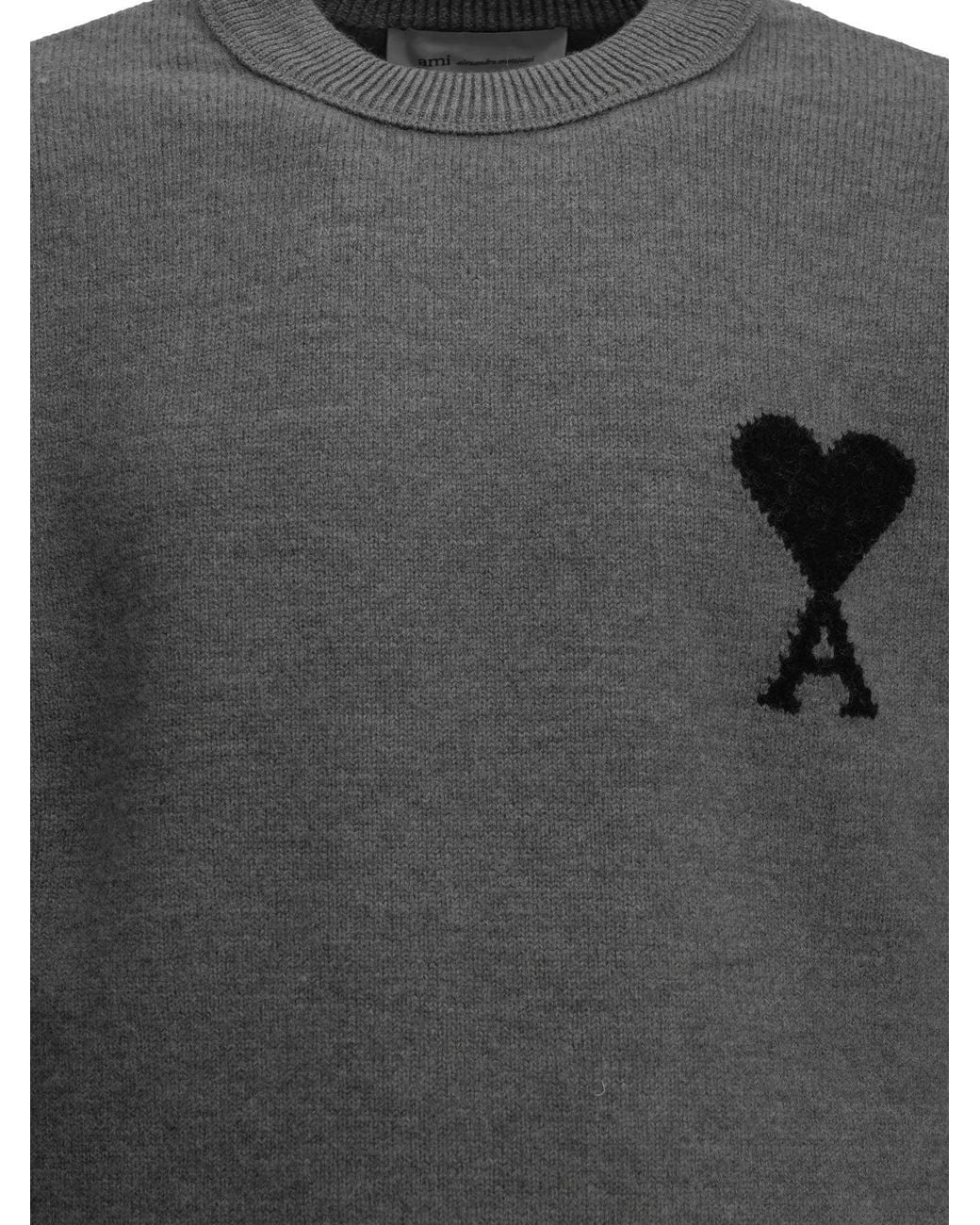AMI Gray "Ami De Coeur" Crew-Neck Sweater for men