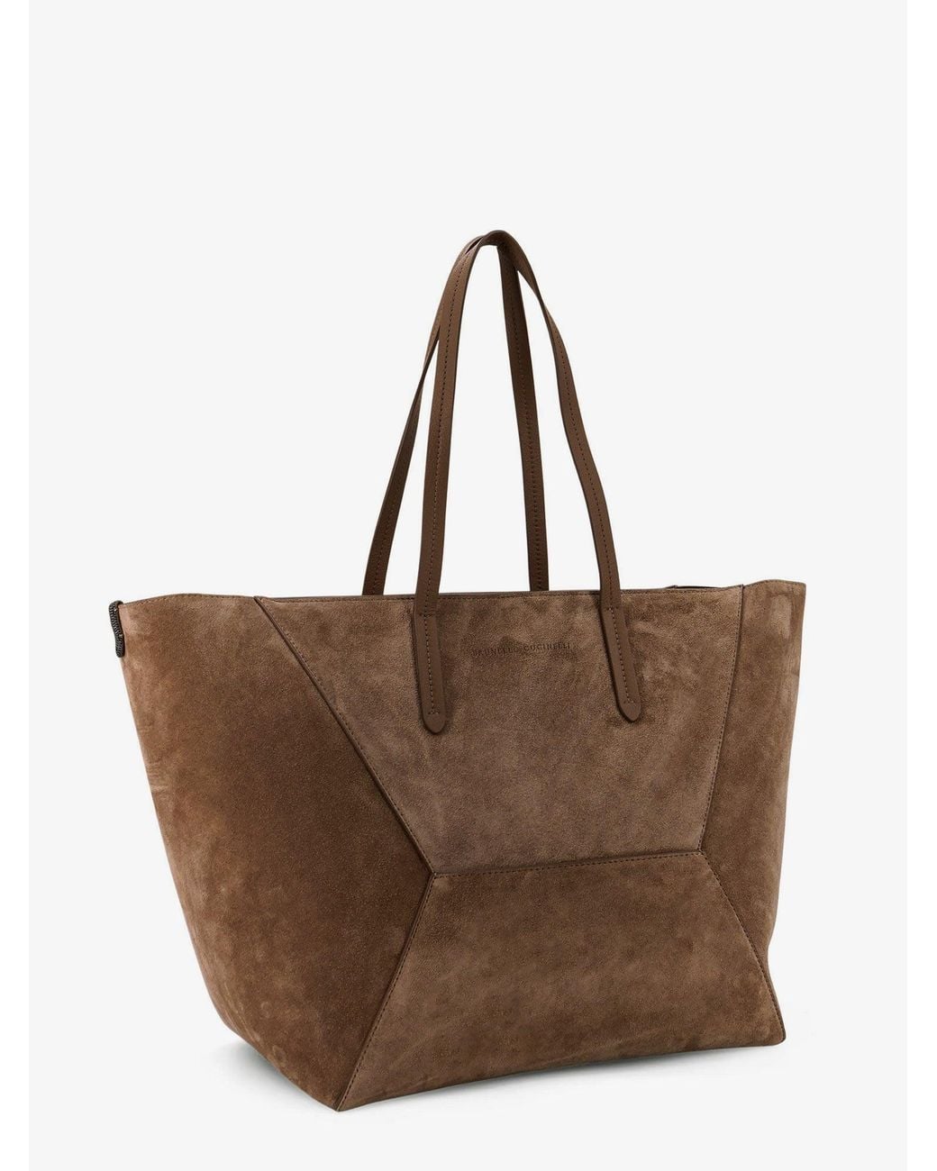Brunello Cucinelli Brown Bc Duo Suede Shoulder Bag With Engraved Logo