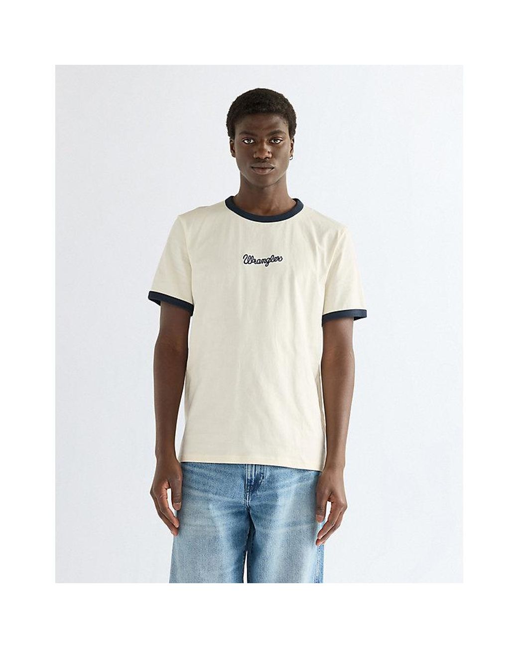Wrangler White Regular Ringer Tee for men
