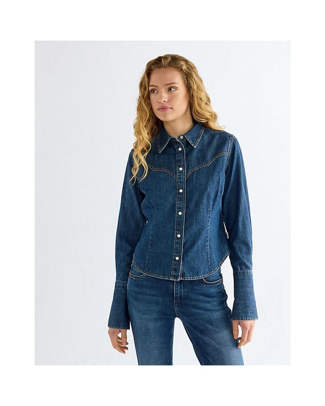 Wrangler Blue Slim Bell Western Shirt