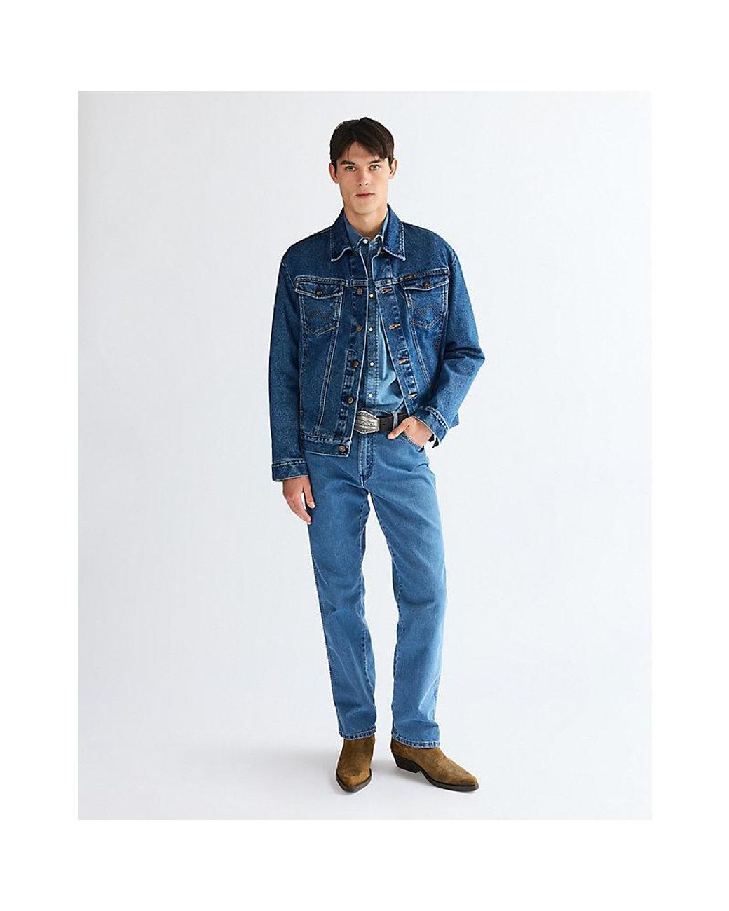 Wrangler Blue Big Buckle Leather Belt for men