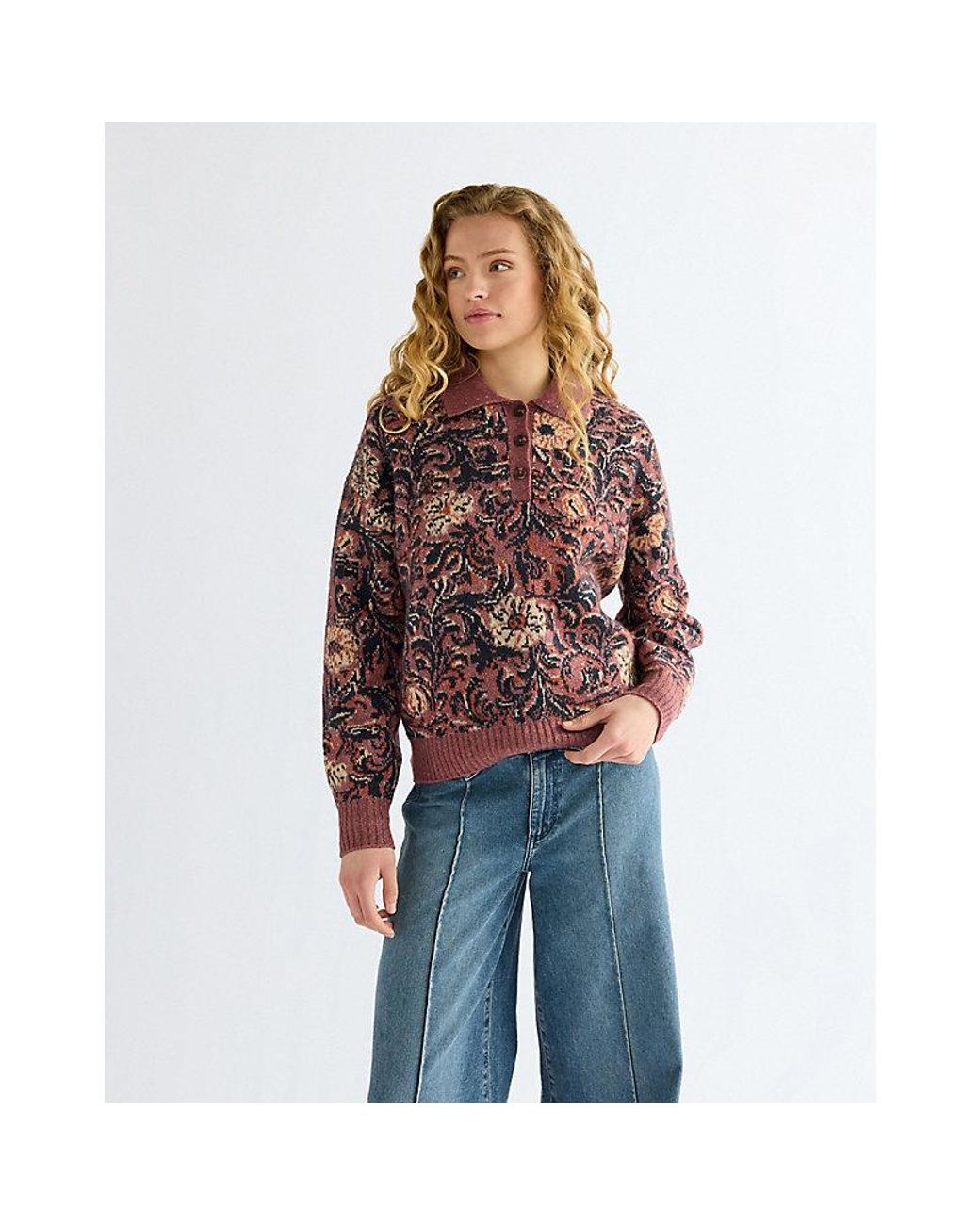 Wrangler Red Regular Ranch Floral Polo Sweater