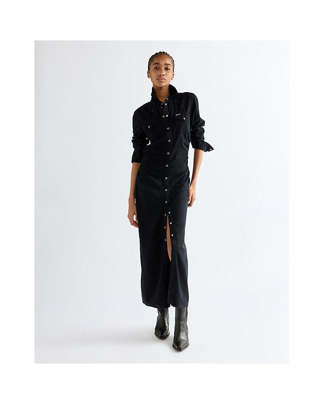 Wrangler Black Slim Cinched Waist Maxi Dress