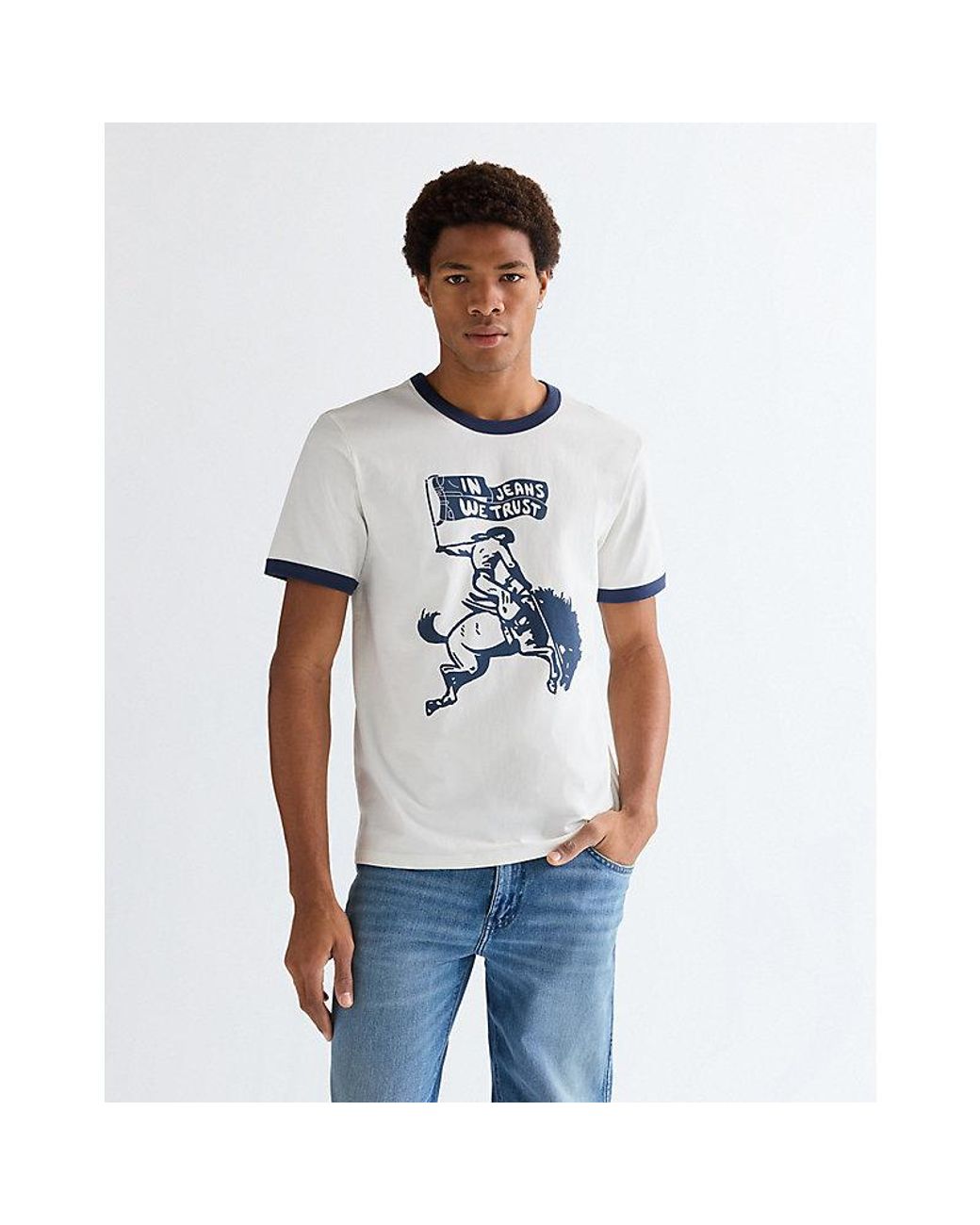 Wrangler White Regular Ringer Tee for men