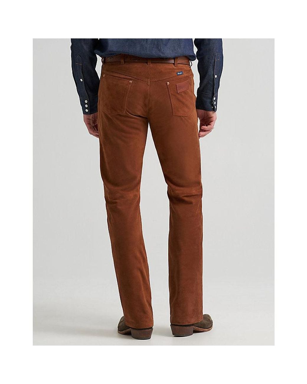 Wrangler Brown Bell 13Mwz Original Cowboy Cut Leather Trousers Size 32 X32 for men