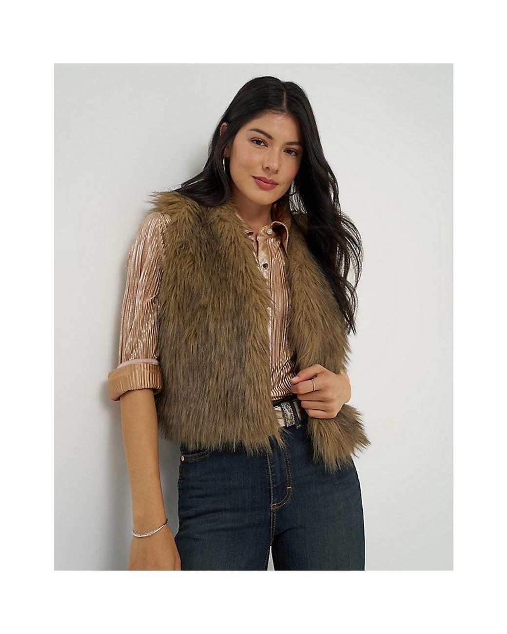 Wrangler Brown Lainey Wilson X Faux Fur Vest