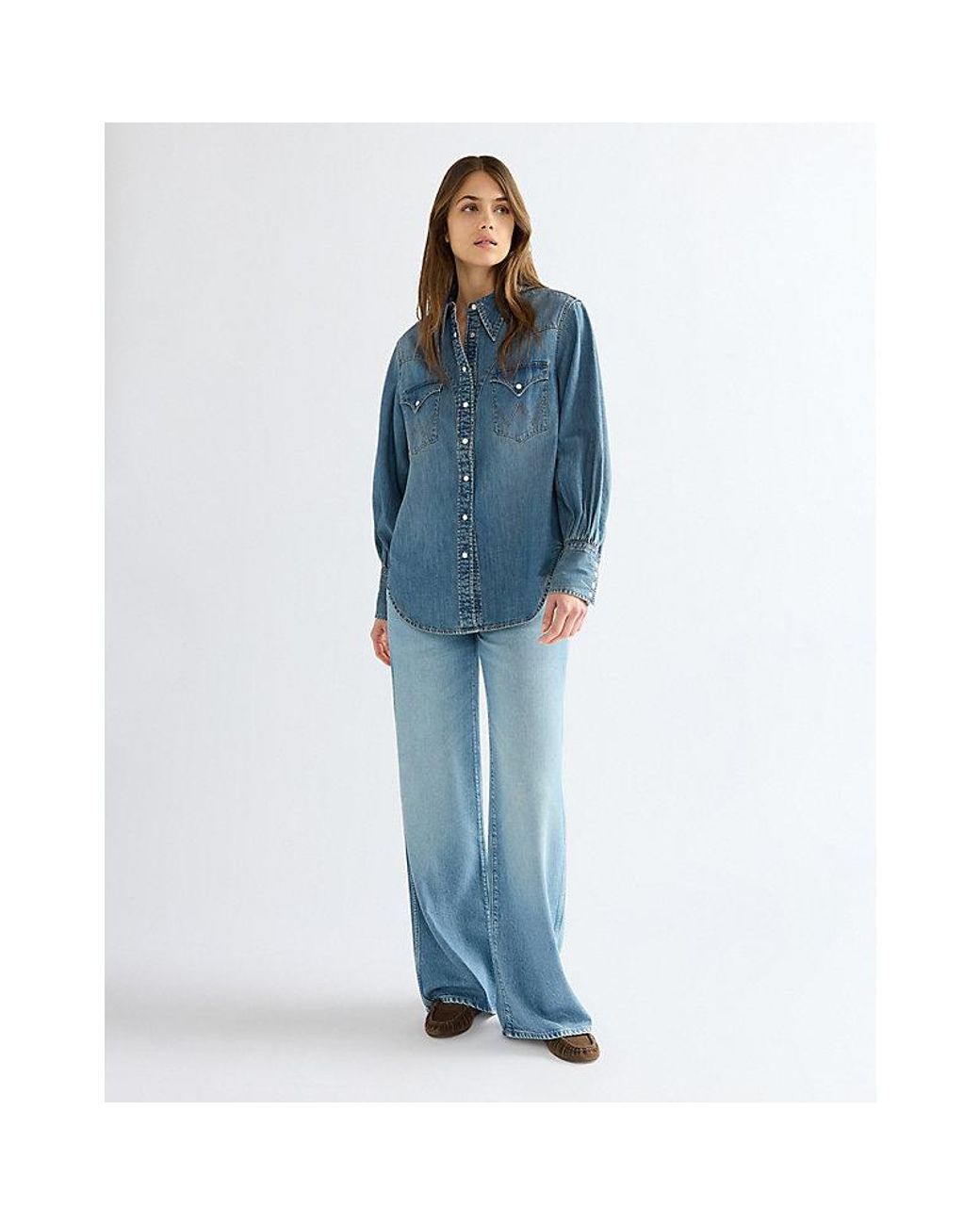 Wrangler Blue Relaxed Exaggerated Western Shirt